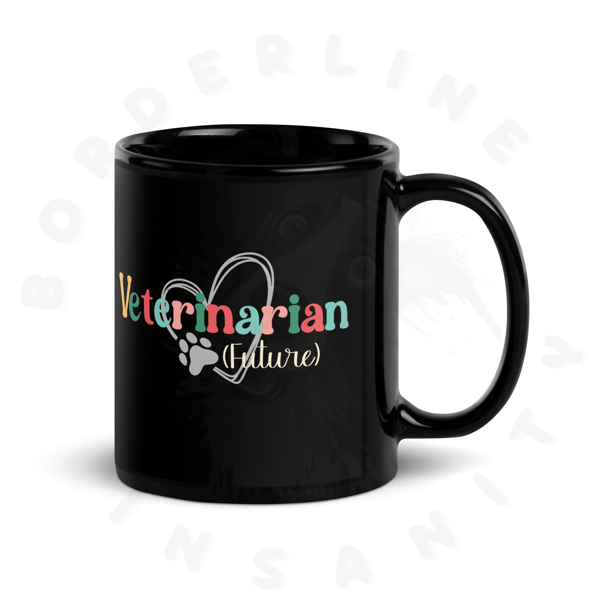 11oz black ceramic future veterinarian mug on a white background