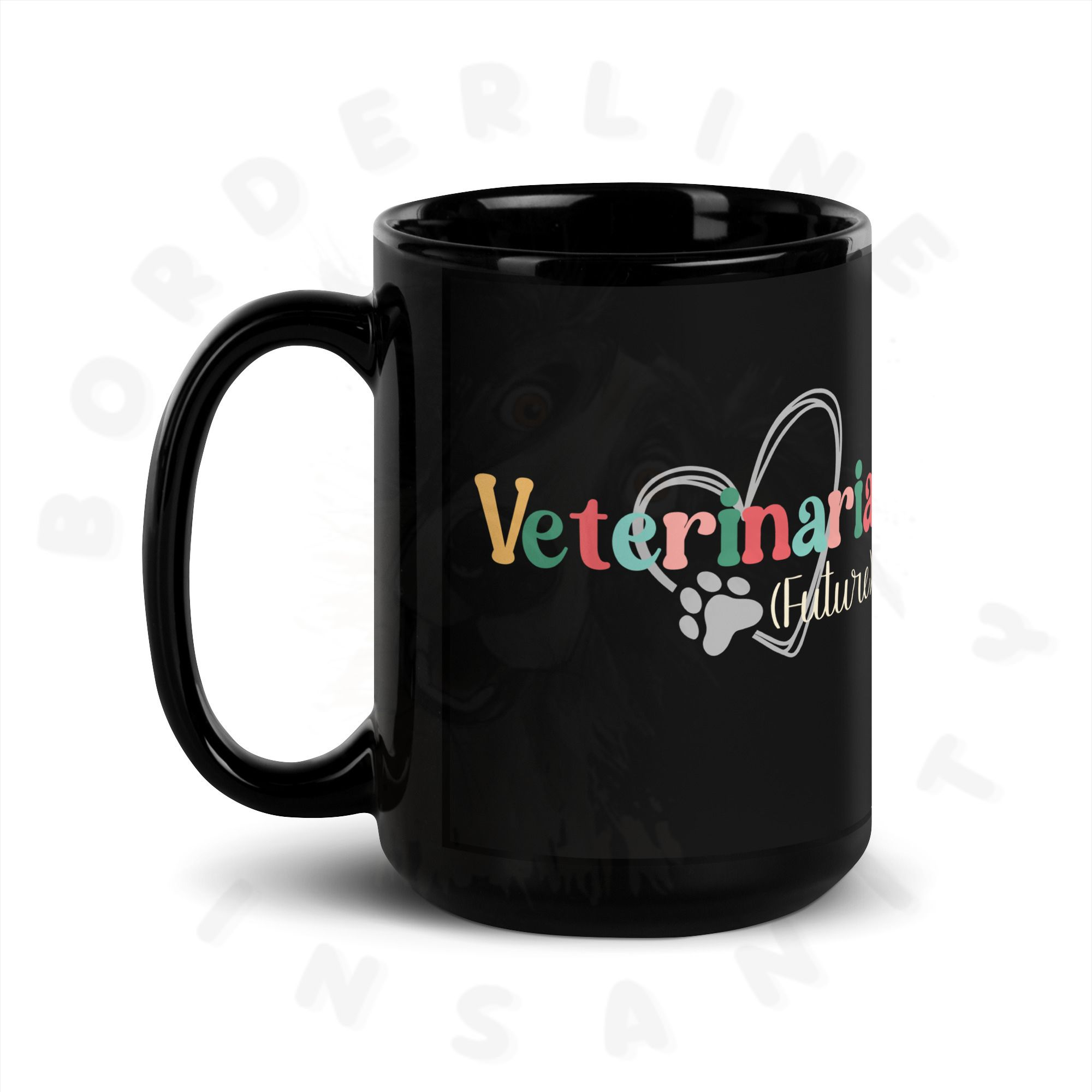 15oz black ceramic future veterinarian mug on a white background