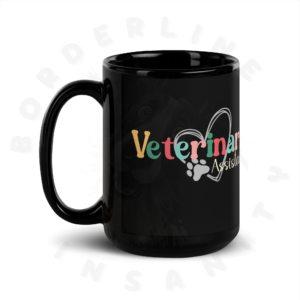 15oz black ceramic veterinary assistant mug on a white background