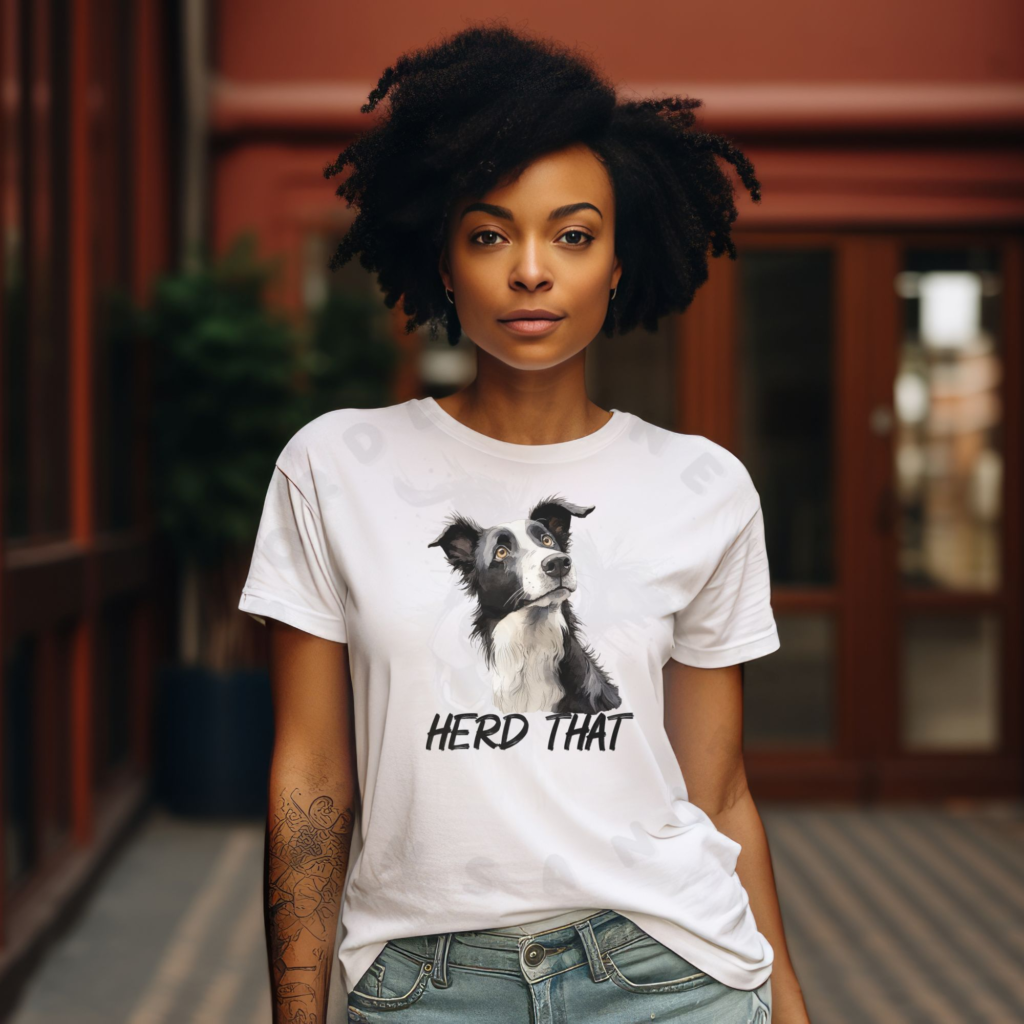 Border Collie Herd That shirt featuring watercolor Border Collie with head tilt and funny herding dog pun