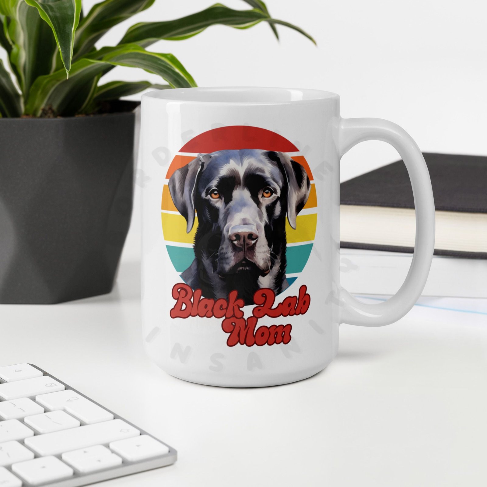 black lab mom watercolor portrait mug retro vintage style