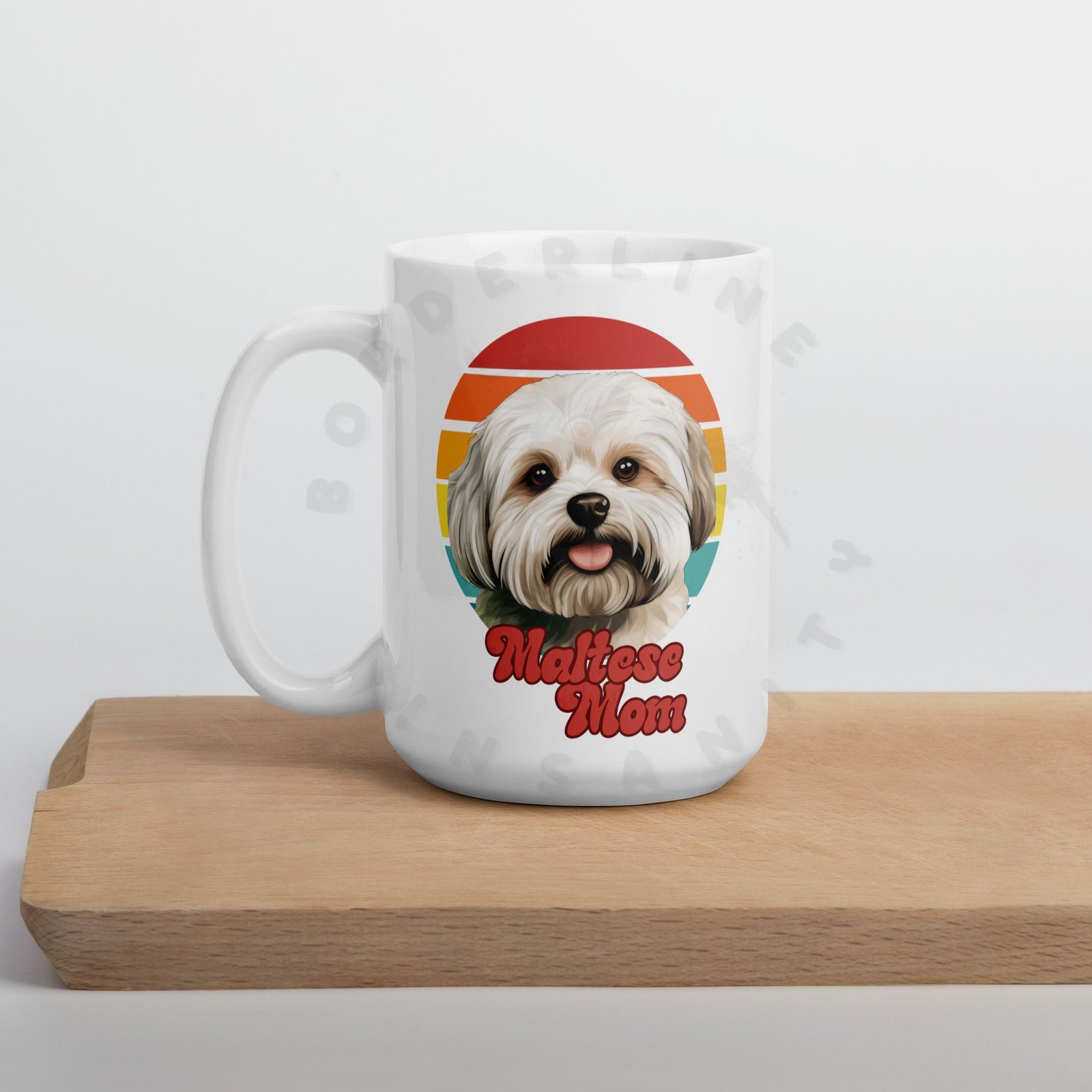 maltese mom watercolor portrait mug retro vintage style