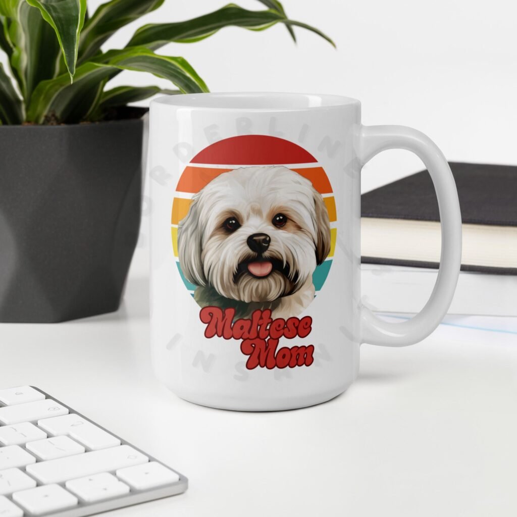 maltese mom watercolor portrait mug retro vintage style