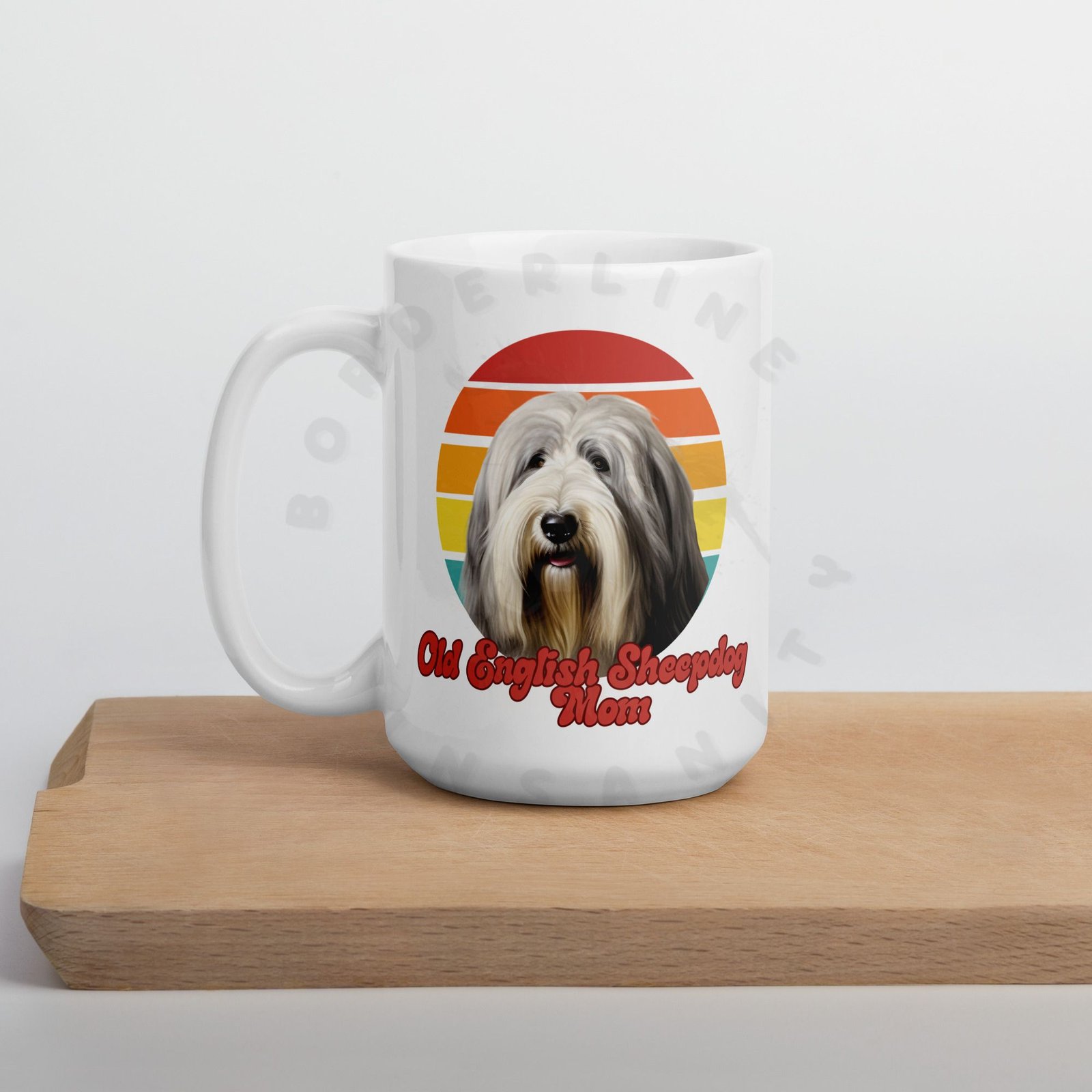old english sheepdog mom watercolor portrait mug retro vintage style