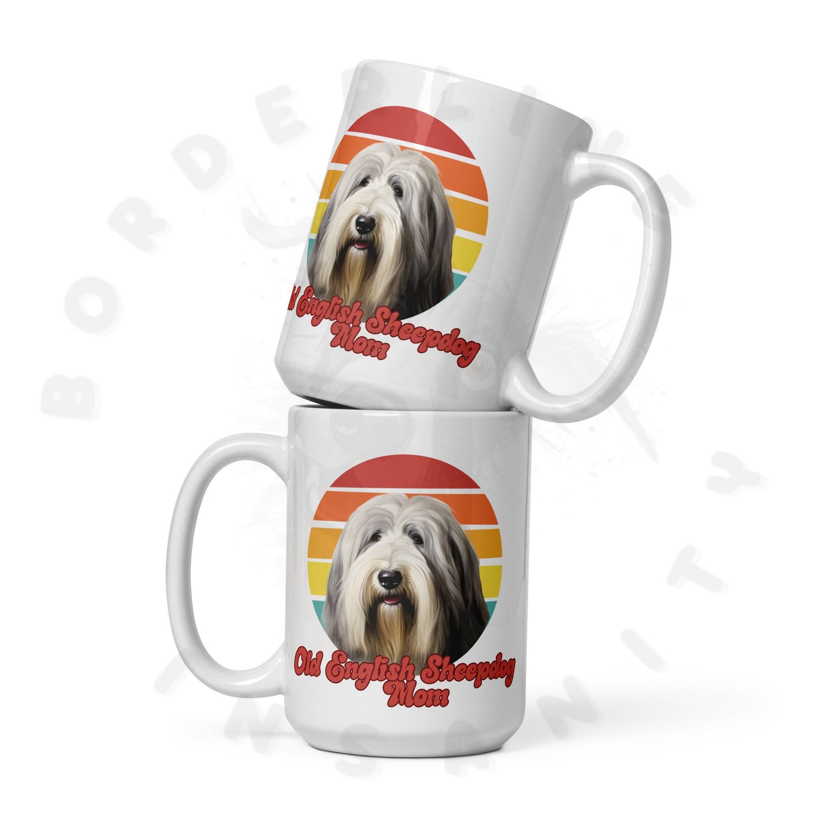 old english sheepdog mom mug retro sunset 15oz ceramic coffee mug