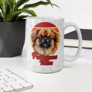pekingese mom watercolor portrait mug retro vintage style
