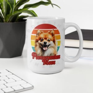 pomeranian mom watercolor portrait mug retro vintage style