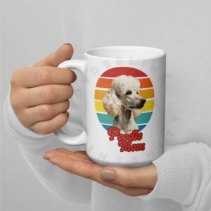 poodle mom gift mug with retro sunset watercolor design