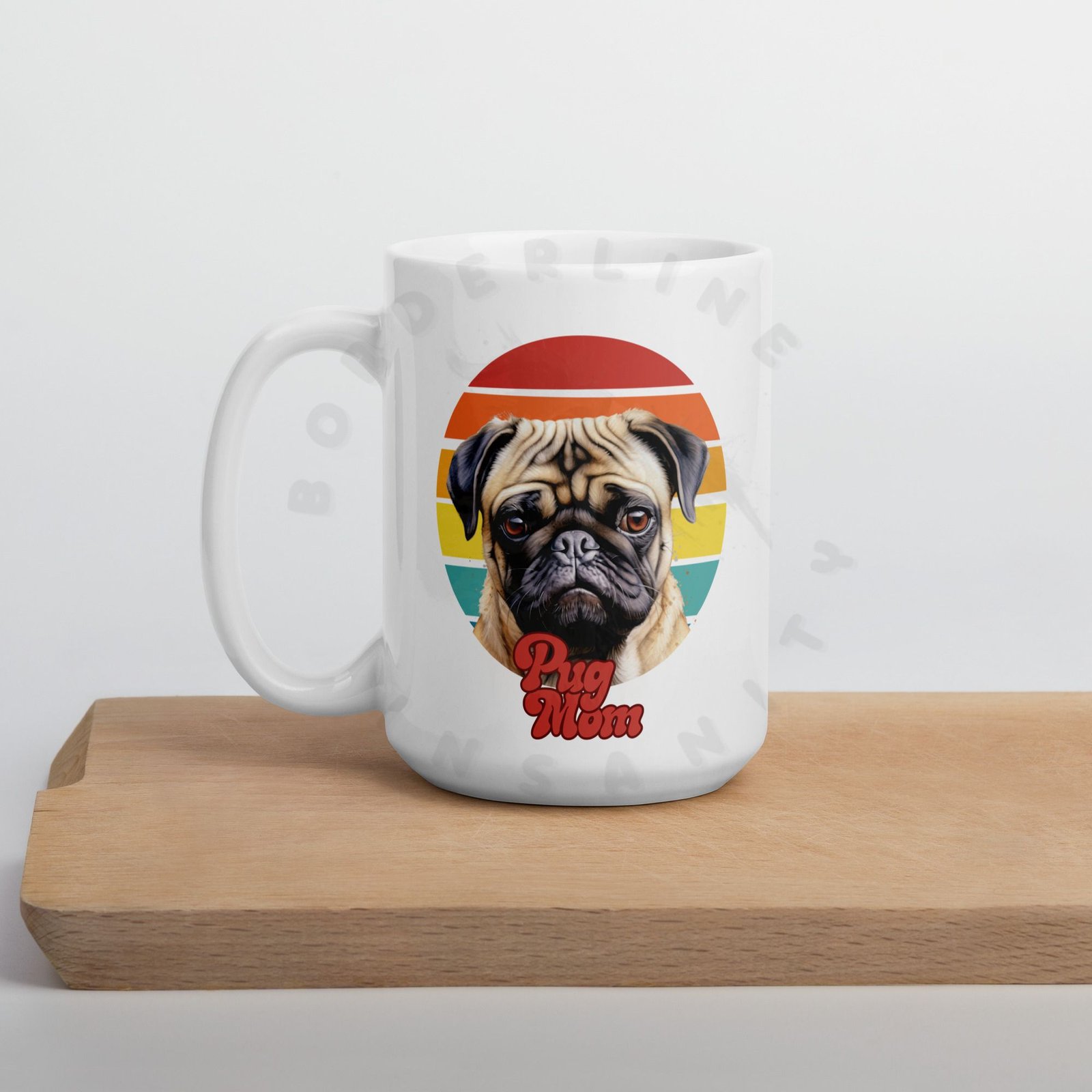 pug mom watercolor portrait mug retro vintage style