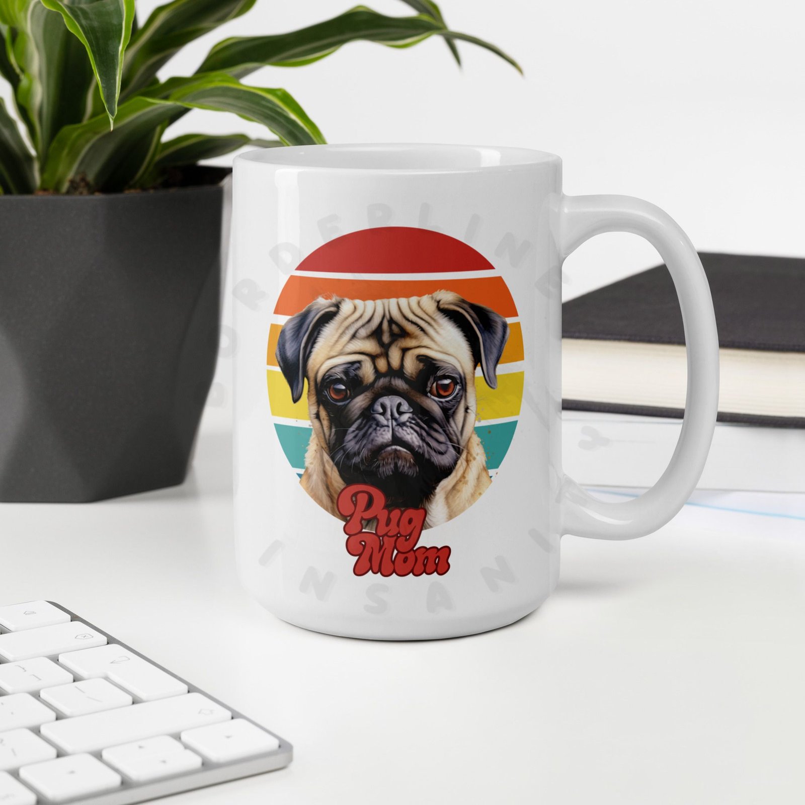pug mom watercolor portrait mug retro vintage style