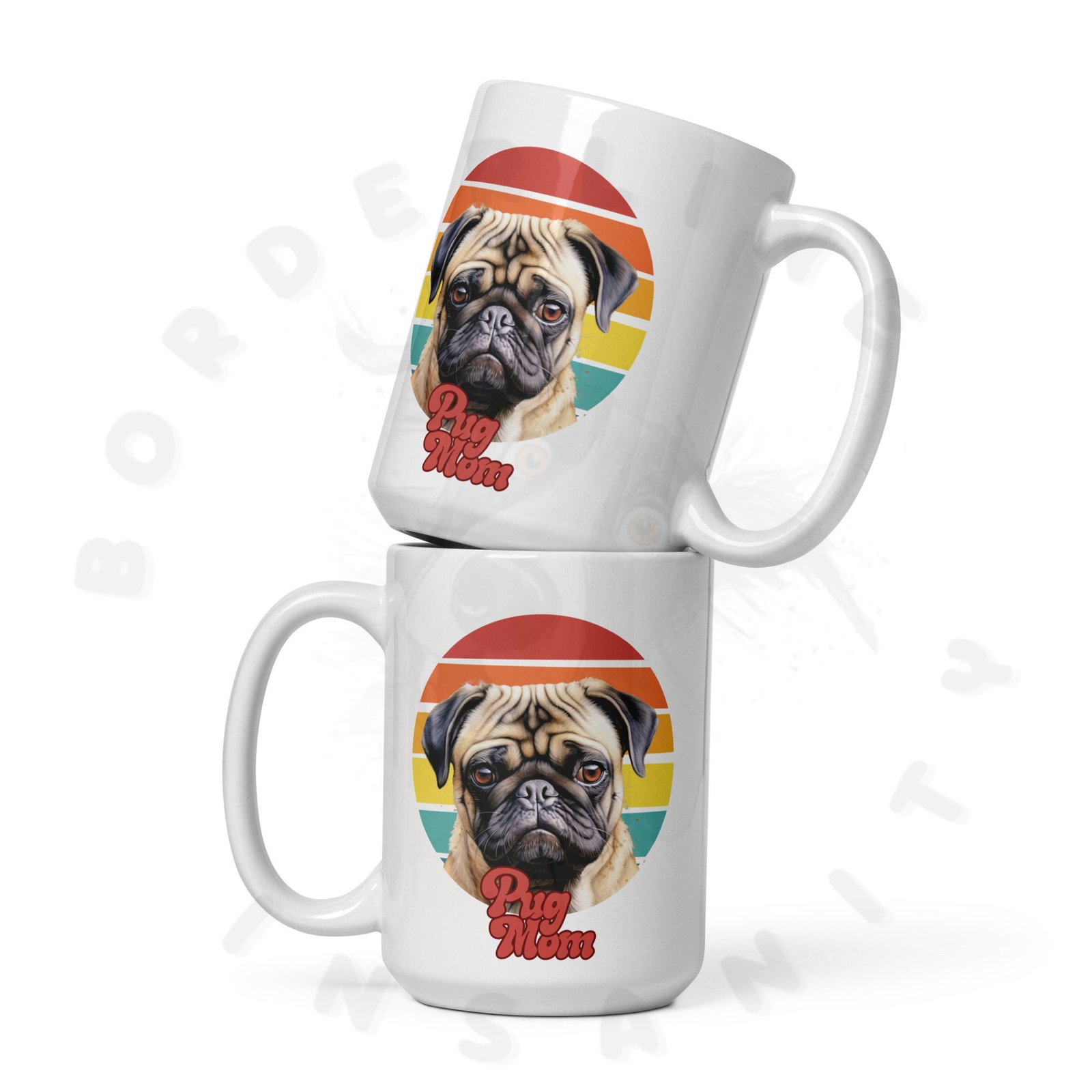 pug mom mug retro sunset 15oz ceramic coffee mug
