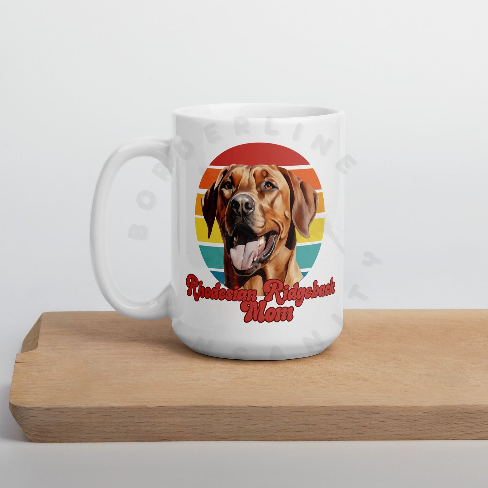 rhodesian ridgeback mom watercolor portrait mug retro vintage style