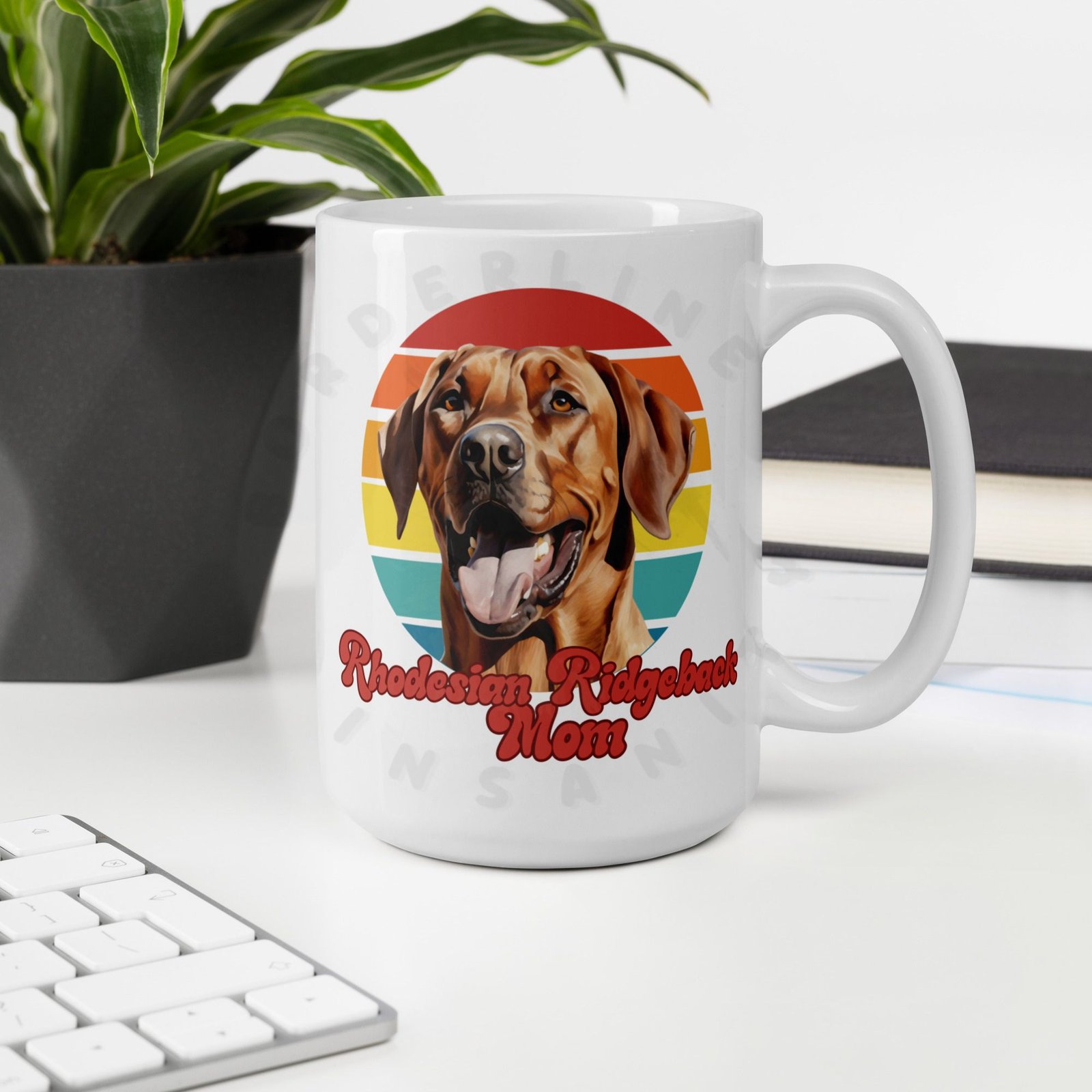 rhodesian ridgeback mom watercolor portrait mug retro vintage style