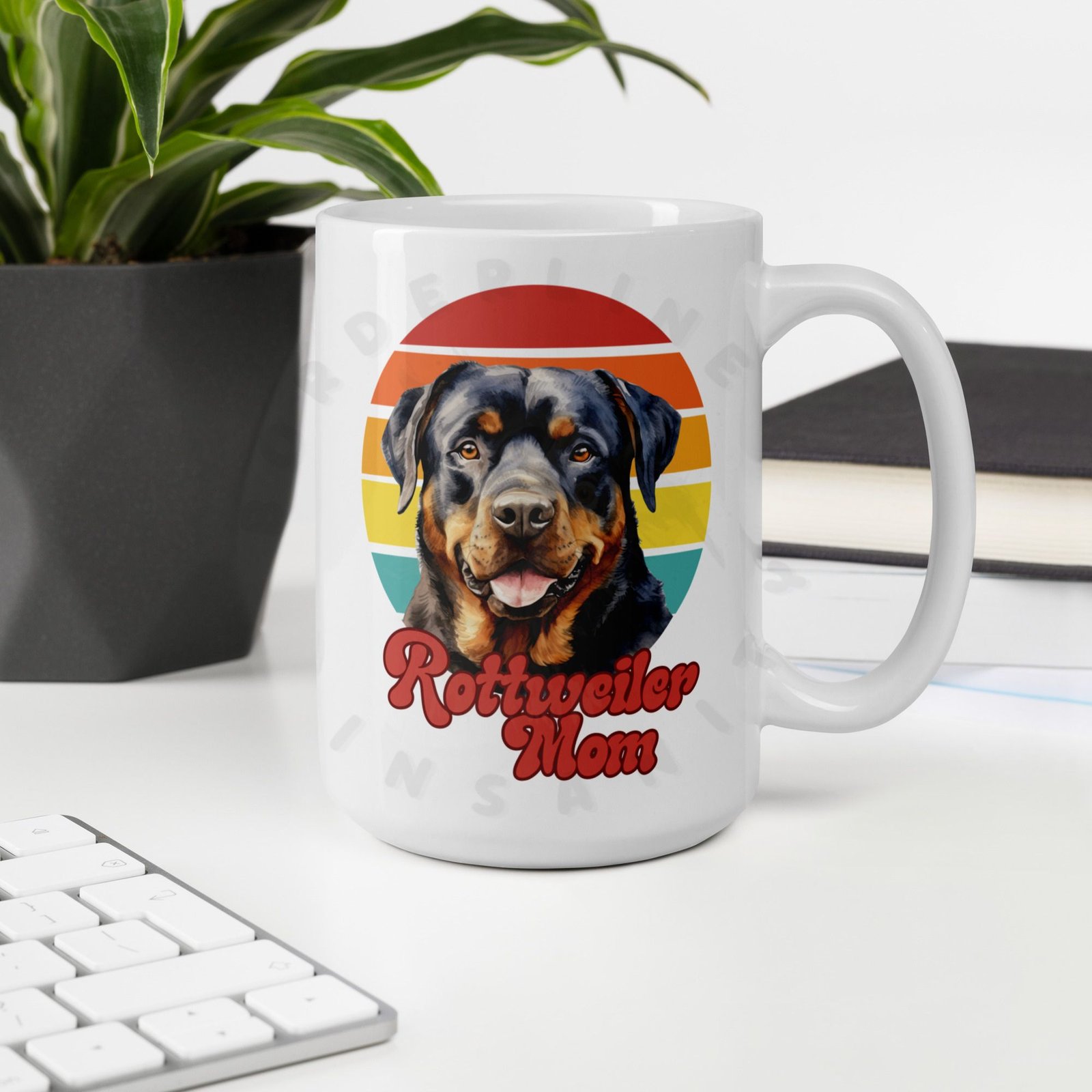 rottweiler mom watercolor portrait mug retro vintage style