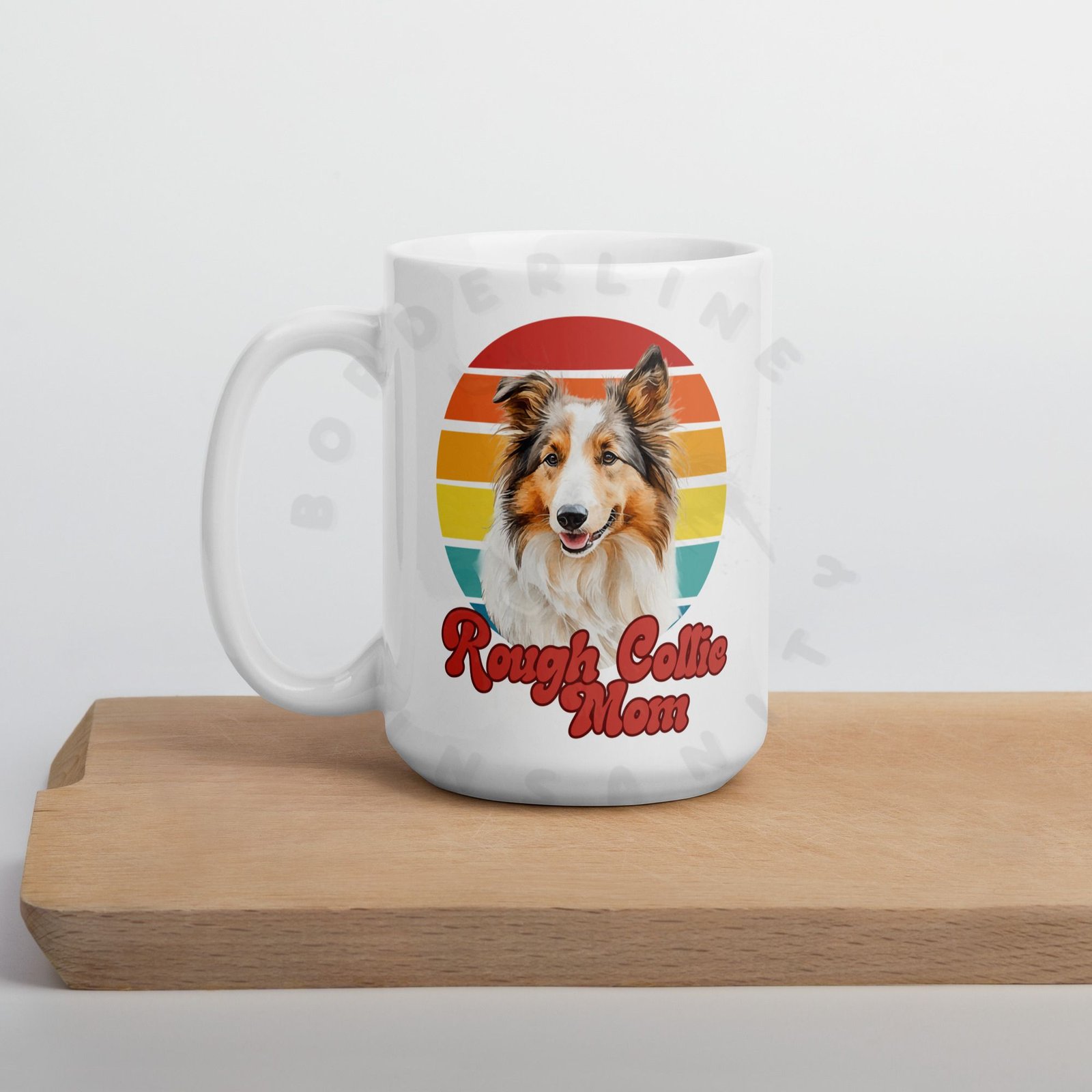 rough collie mom watercolor portrait mug retro vintage style