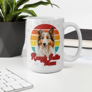 rough collie mom watercolor portrait mug retro vintage style