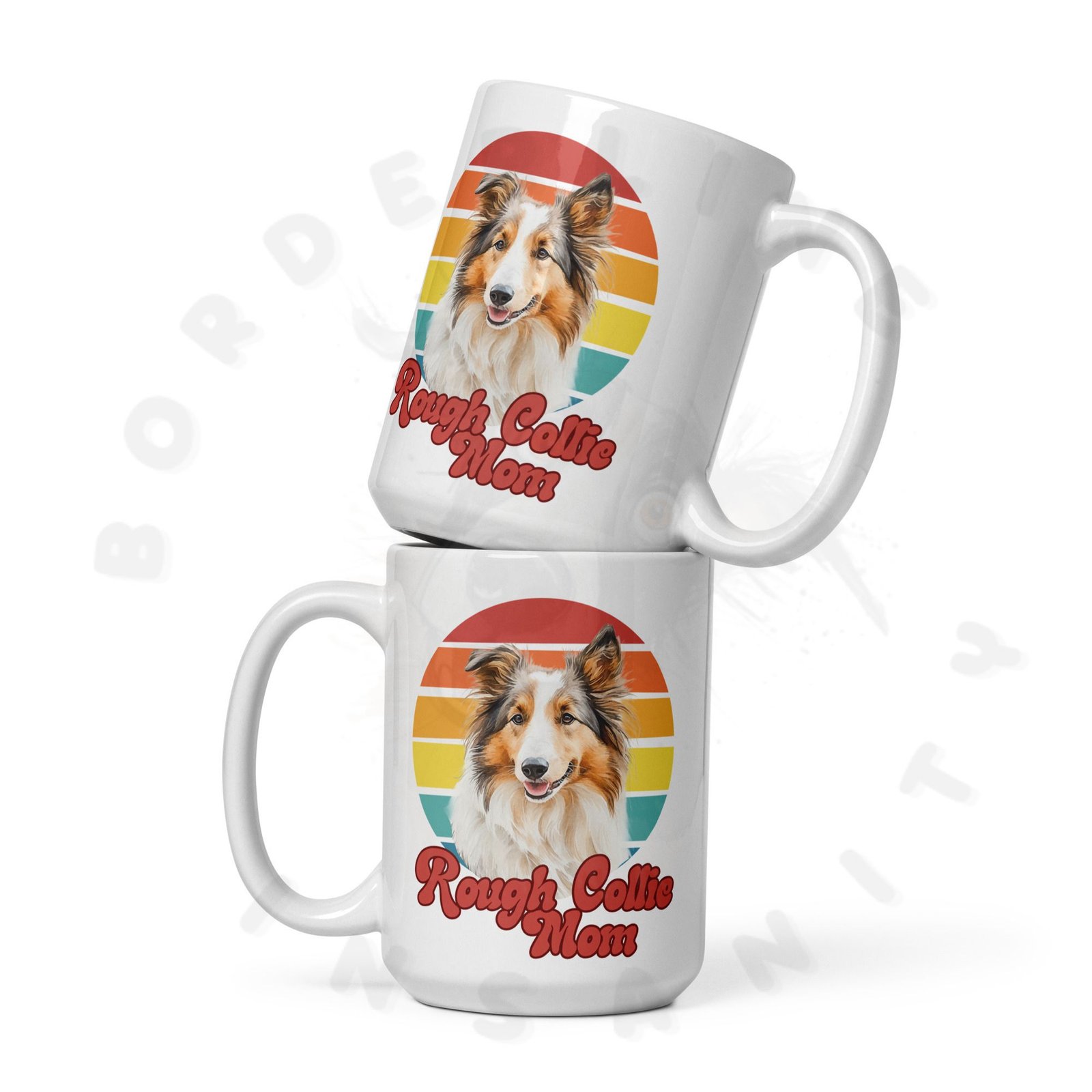 rough collie mom mug retro sunset 15oz ceramic coffee mug