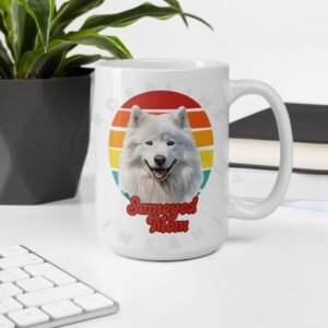 samoyed mom watercolor portrait mug retro vintage style