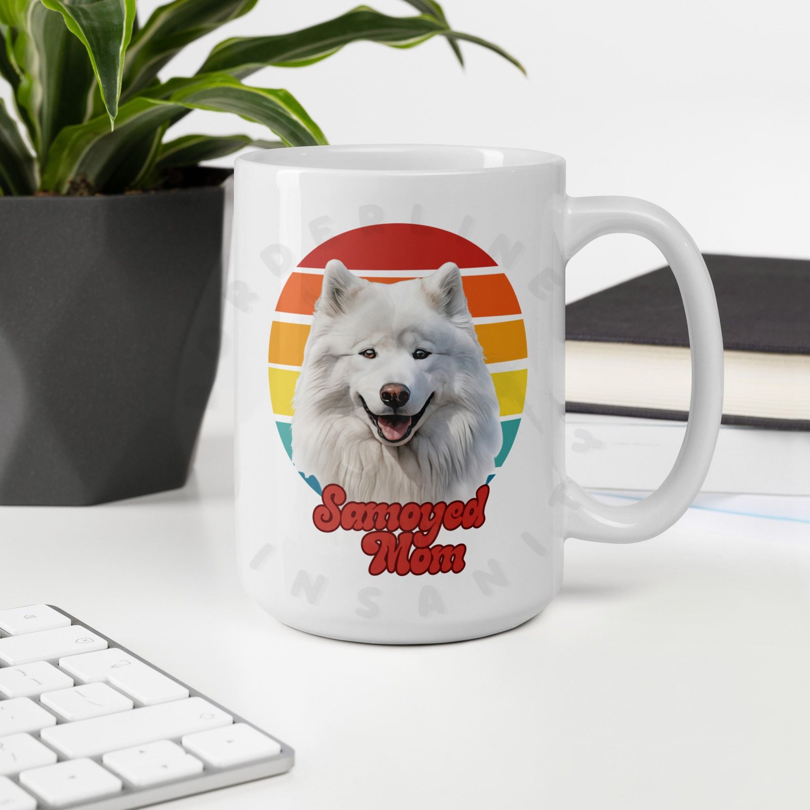 samoyed mom watercolor portrait mug retro vintage style