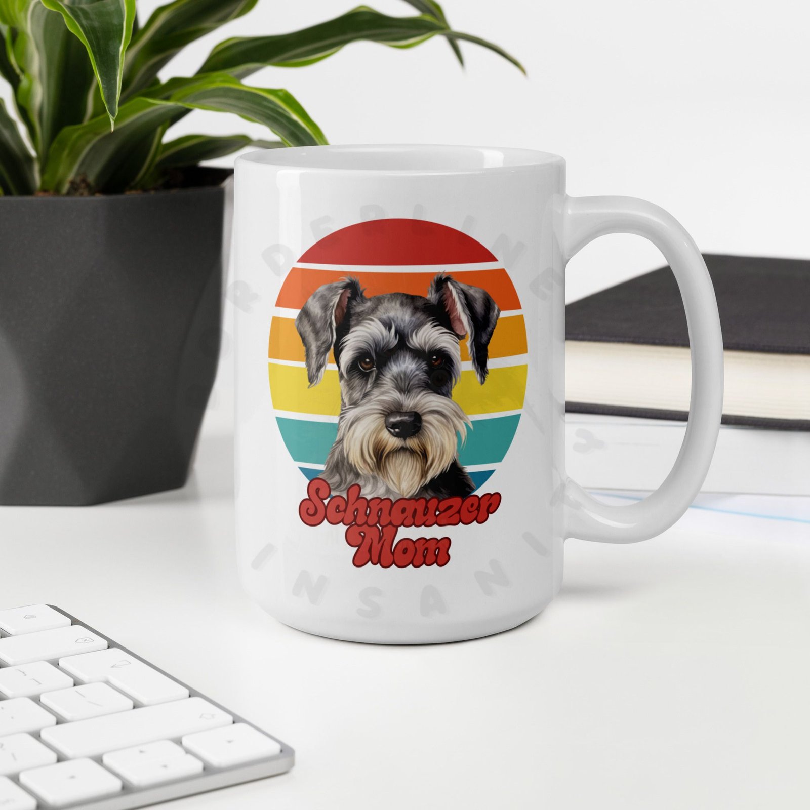 schnauzer mom watercolor portrait mug retro vintage style