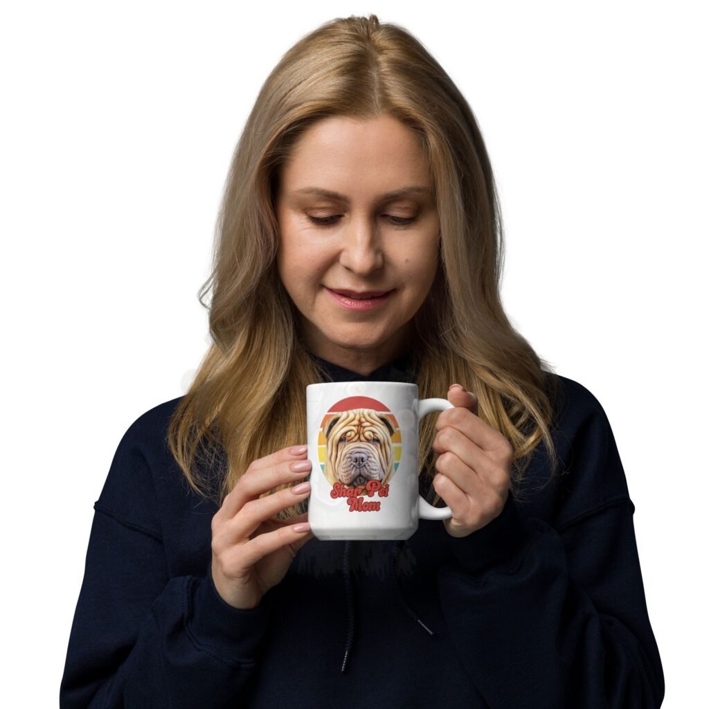 shar pei mom gift mug with retro sunset watercolor design
