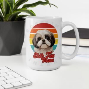 shih tzu mom watercolor portrait mug retro vintage style