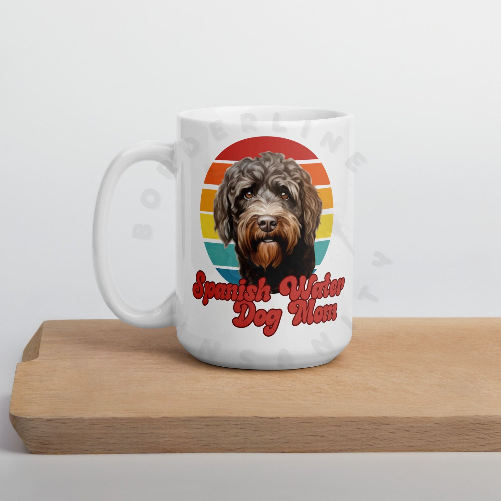 spanish water dog mom watercolor portrait mug retro vintage style