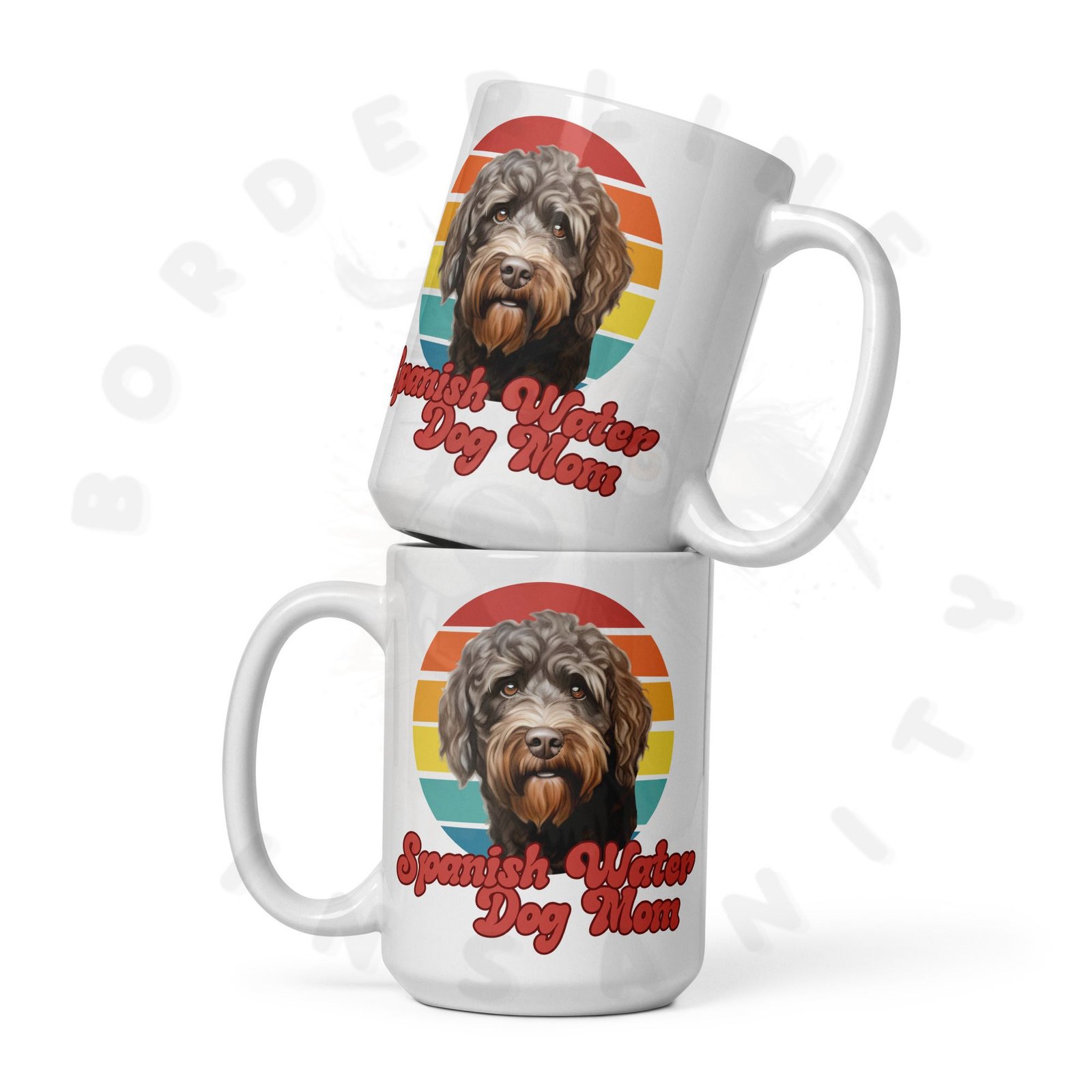 spanish water dog mom mug retro sunset 15oz ceramic coffee mug