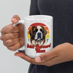 st bernard mom gift mug with retro sunset watercolor design
