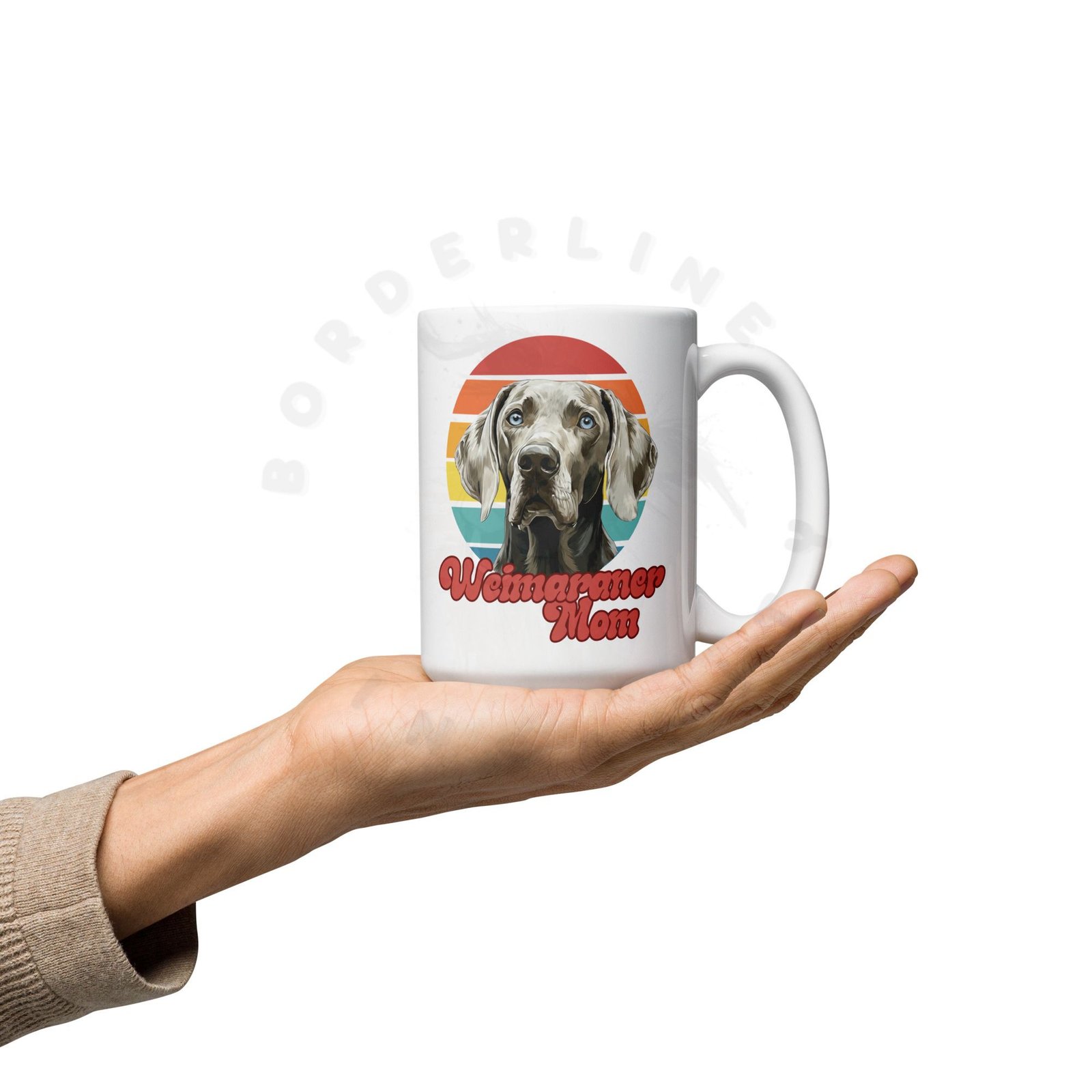 weimaraner mom gift mug with retro sunset watercolor design