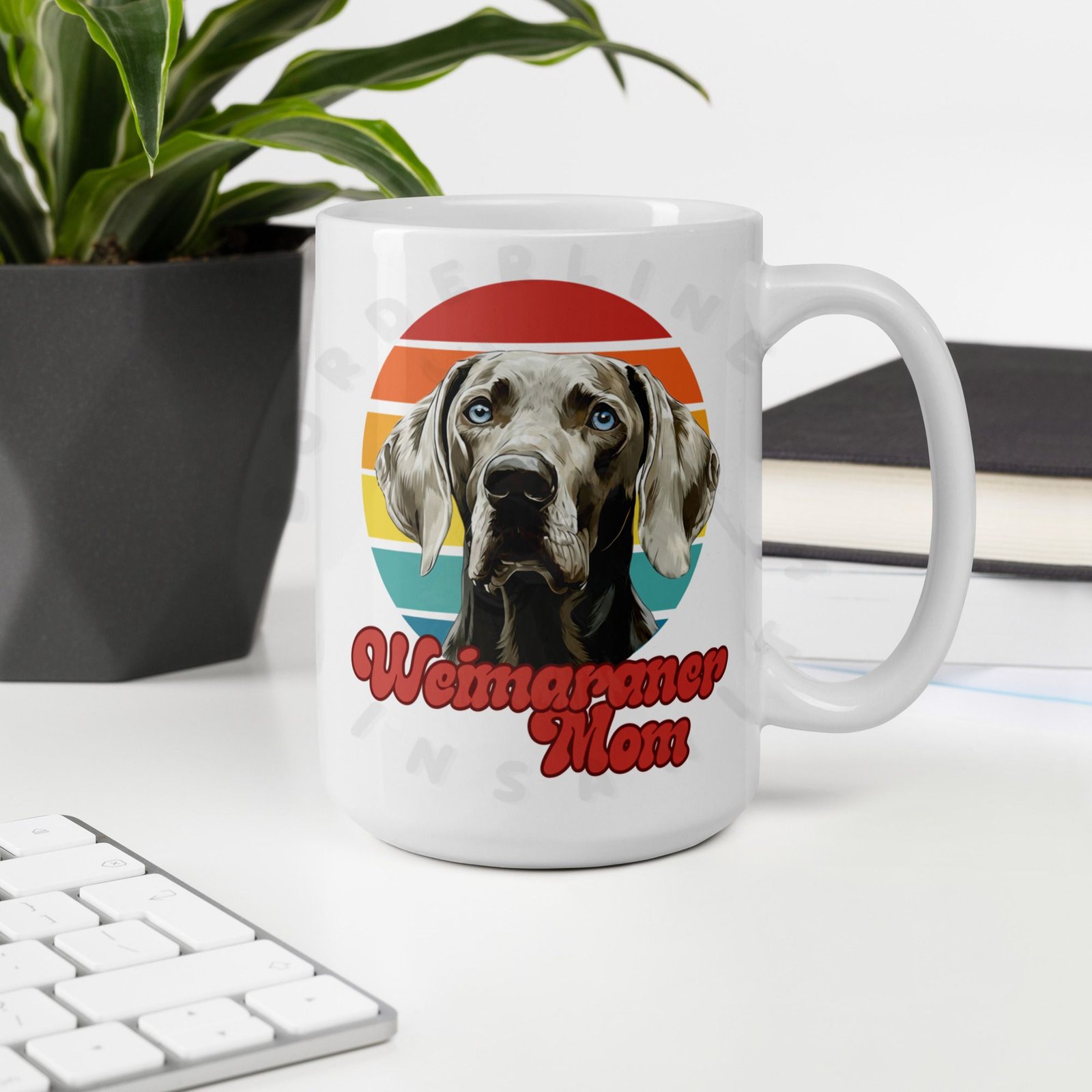 weimaraner mom watercolor portrait mug retro vintage style
