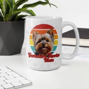 yorkshire terrier mom watercolor portrait mug retro vintage style