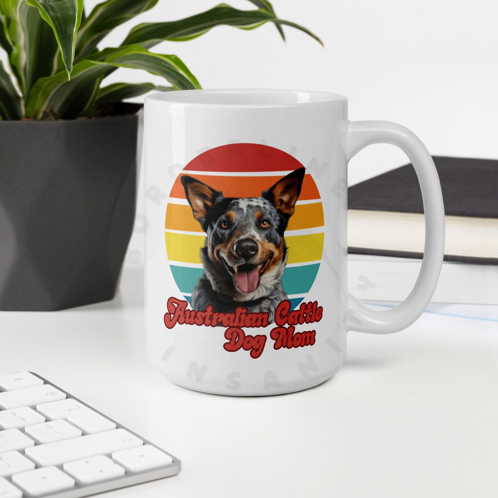 australian cattle dog mom watercolor portrait mug retro vintage style