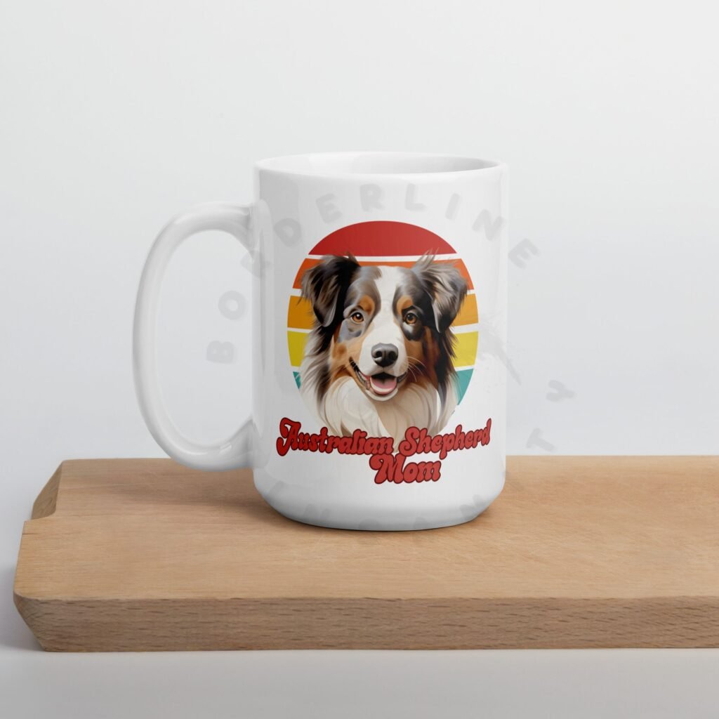 Australian Shepherd mom watercolor portrait mug retro vintage style