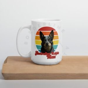australian kelpie mom watercolor portrait mug retro vintage style