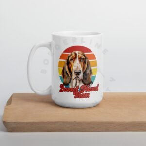 Basset hound mom watercolor portrait mug retro vintage style