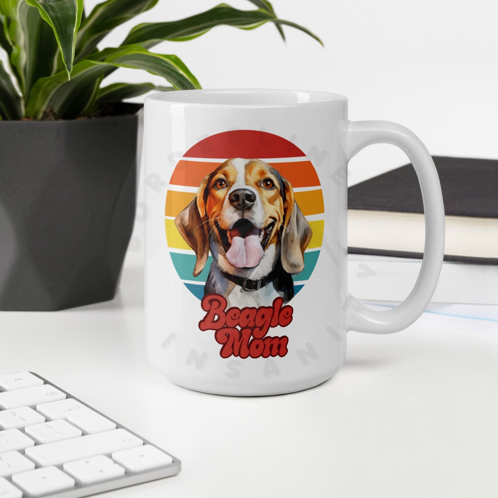 beagle mom watercolor portrait mug retro vintage style