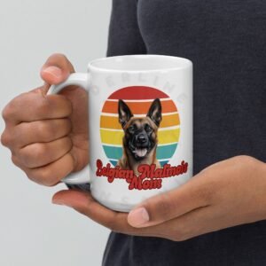 belgian malinois mom gift mug with retro sunset watercolor design