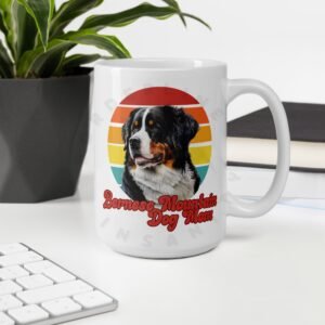 bernese mountain dog mom watercolor portrait mug retro vintage style