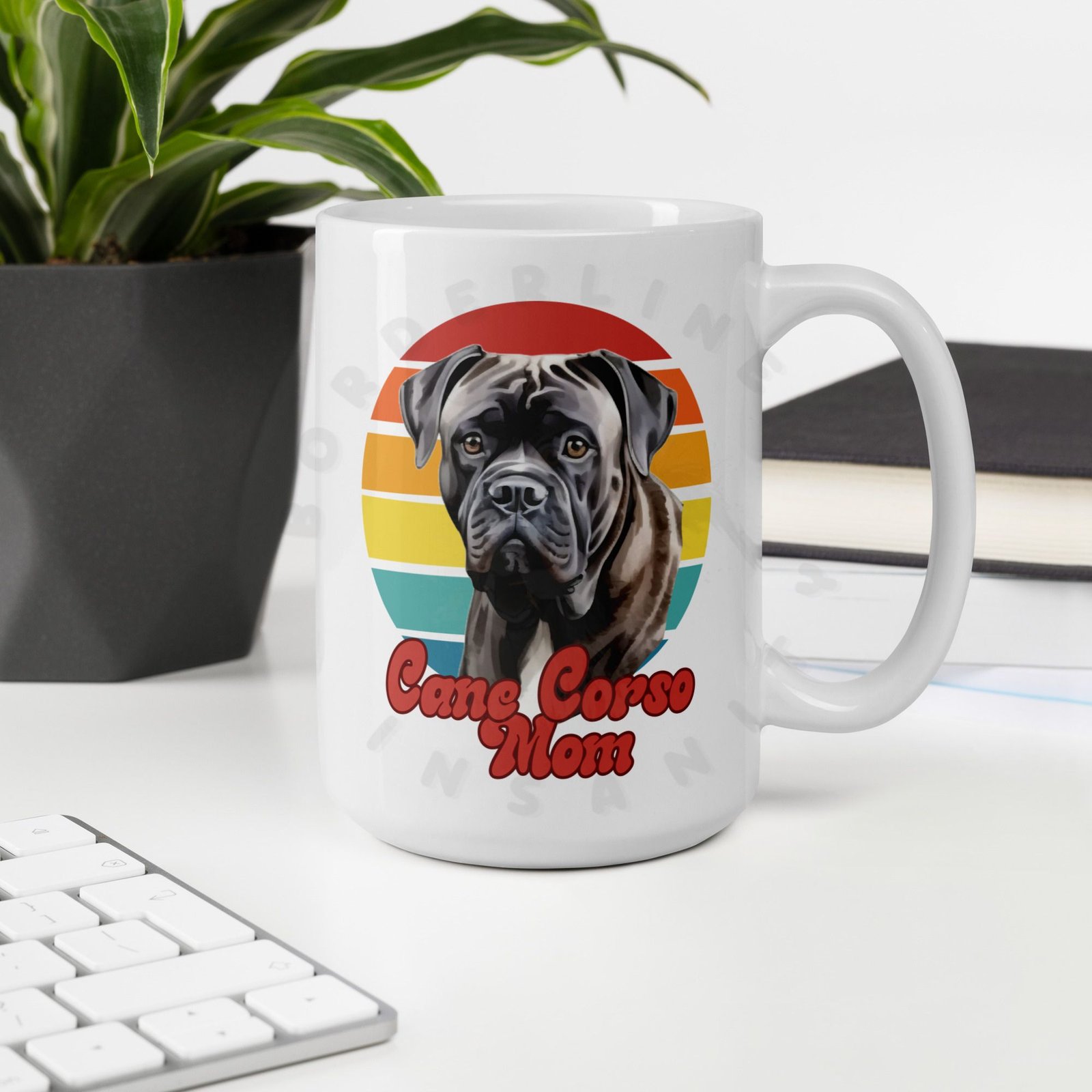 cane corso mom watercolor portrait mug retro vintage style