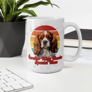 cavalier king charles spaniel mom watercolor portrait mug retro vintage style