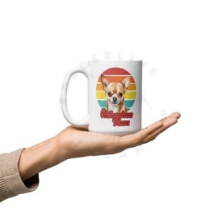 chihuahua mom gift mug with retro sunset watercolor design