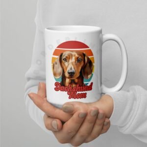 Dachshund mom gift mug with retro sunset watercolor design