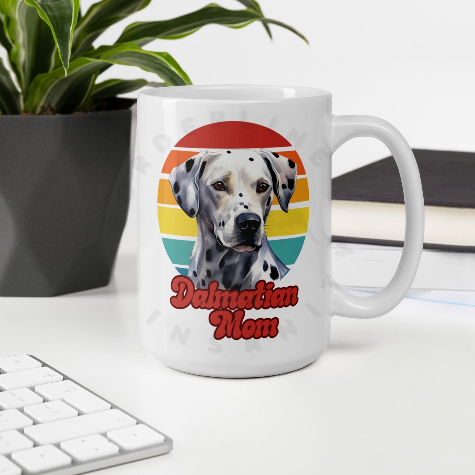 dalmatian mom watercolor portrait mug retro vintage style