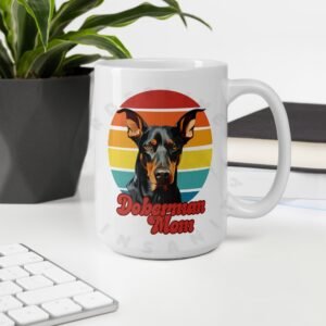 Doberman mom watercolor portrait mug retro vintage style