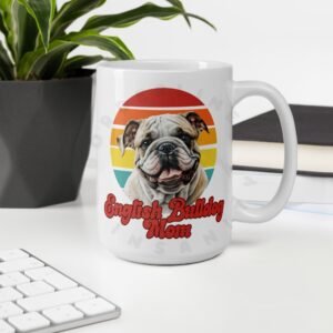 English bulldog mom watercolor portrait mug retro vintage style