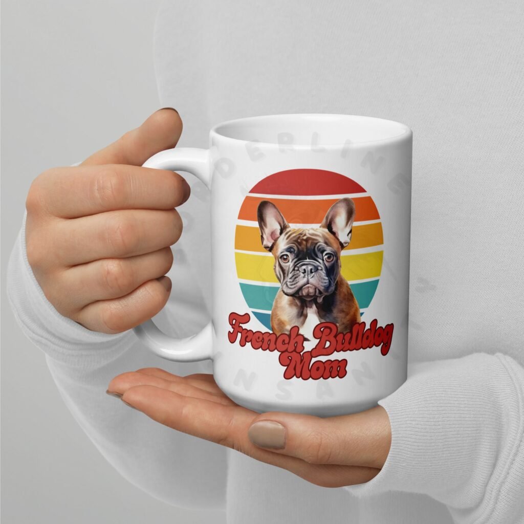 french bulldog mom gift mug with retro sunset watercolor design
