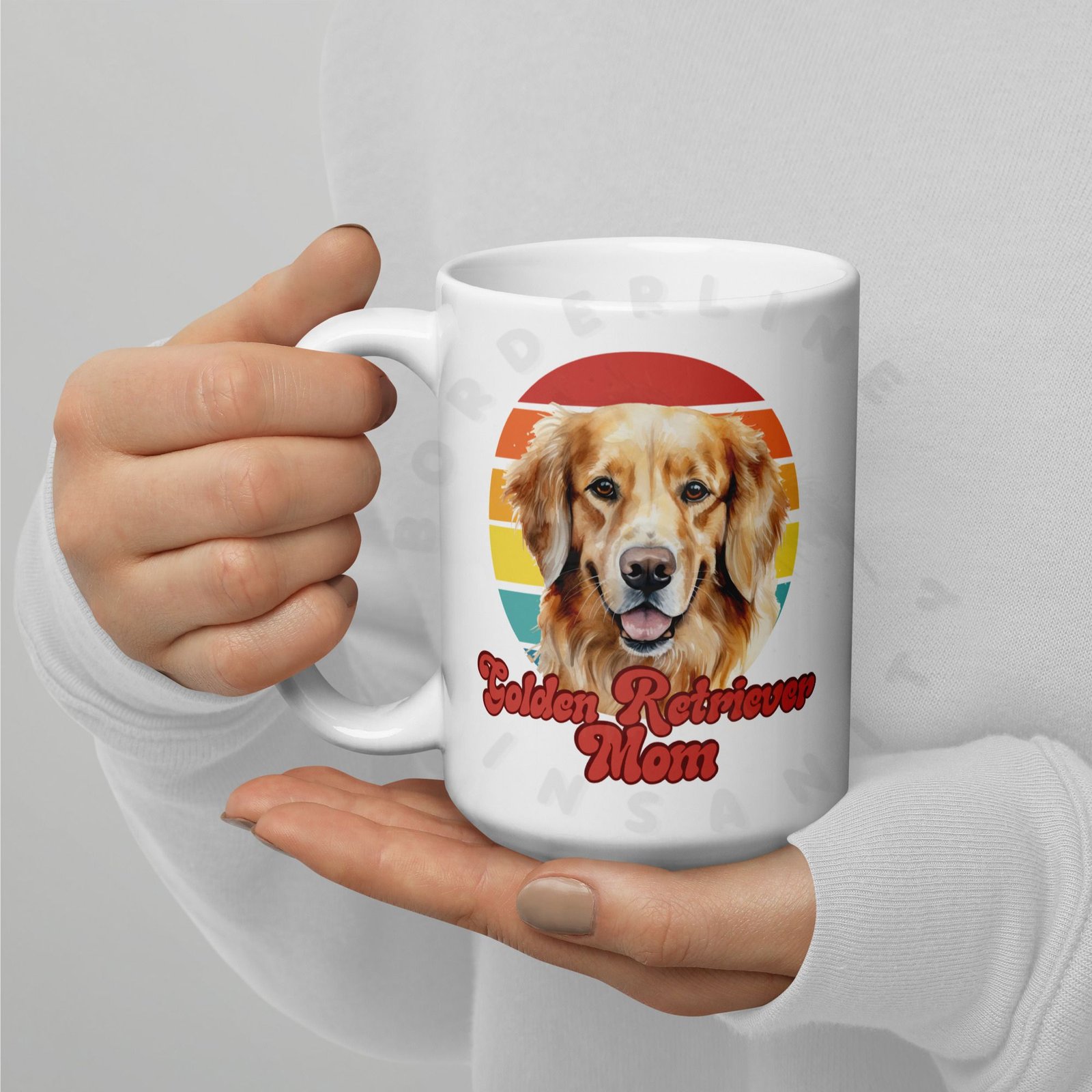 golden retriever mom gift mug with retro sunset watercolor design