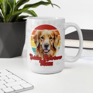 golden retriever mom watercolor portrait mug retro vintage style