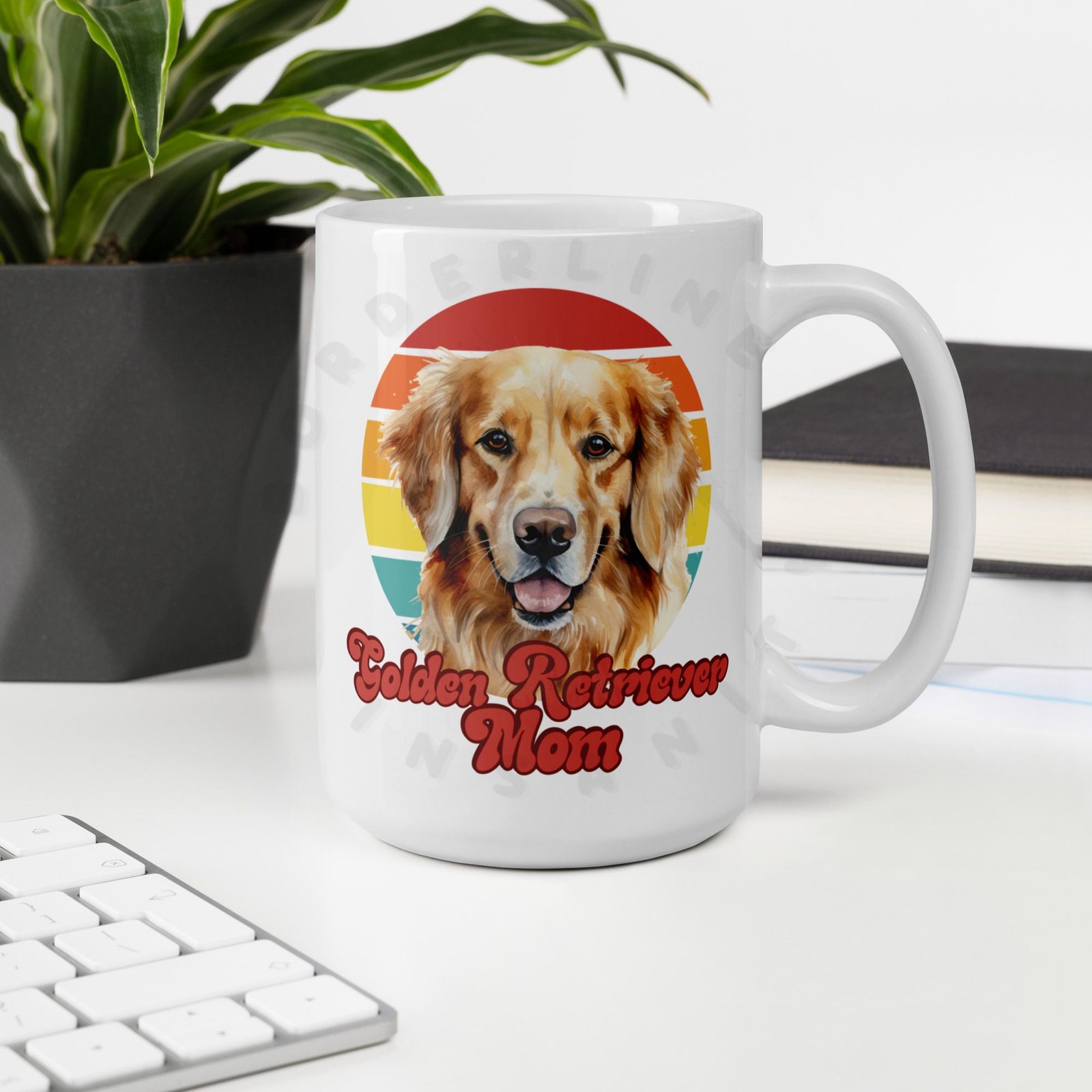 golden retriever mom watercolor portrait mug retro vintage style
